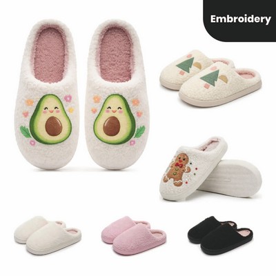 Soft Plush Embroidered Slippers