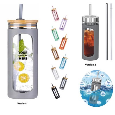 20 Oz. Glass Water Bottle w/Straw