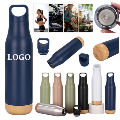 17 oz Premium Stainless Steel Water Bottle with Wooden Base